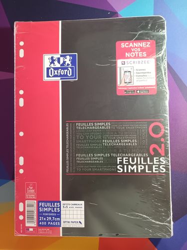 Avis photo d'un client sur Feuilles Simples OXFORD # A4 perforées - 400 pages - petits carreaux - compatibles Scribzee