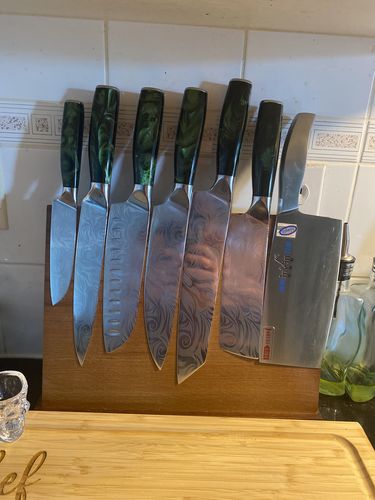 Customer photo review of Acacia Hardwood Magnetic Knife Block