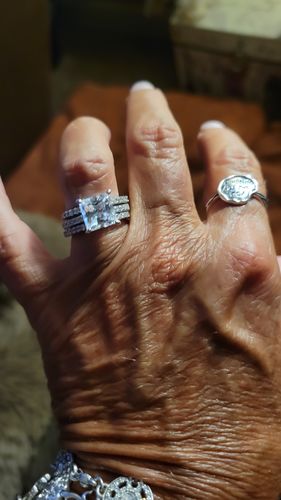 Customer photo review of Solitaire Hidden Halo 3ct Princess CZ Ring Set in Sterling Silver