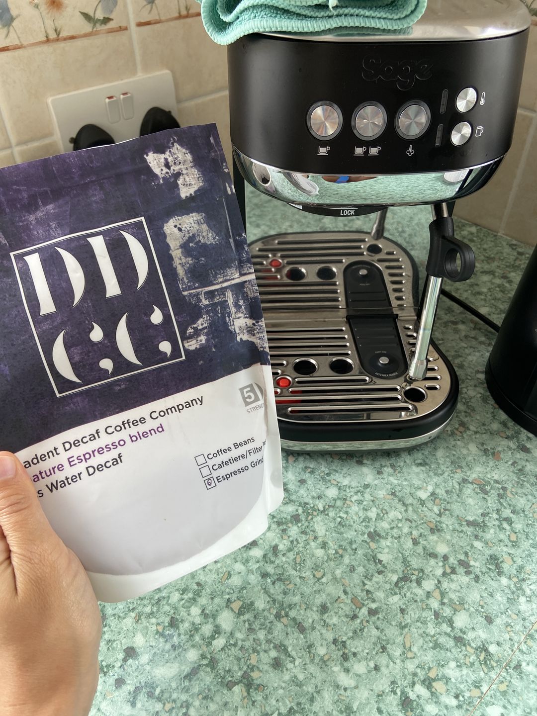 Customer photo review of Signature Espresso Decaffeinated Coffee Blend - Swiss Water Decaf Process - Strength 5 - Decadent Decaf