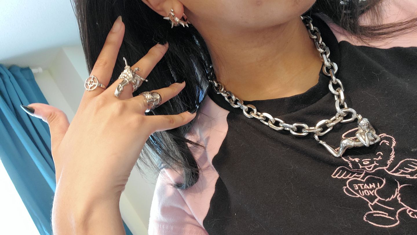 Customer photo review of SPIKED OPEN HOOP EARRING