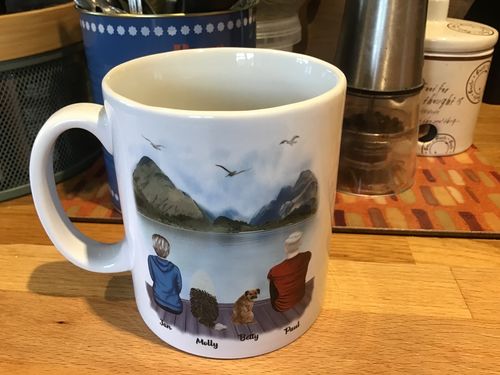 Customer photo review of Couple & Dogs -You me and the dog Personalised Mug