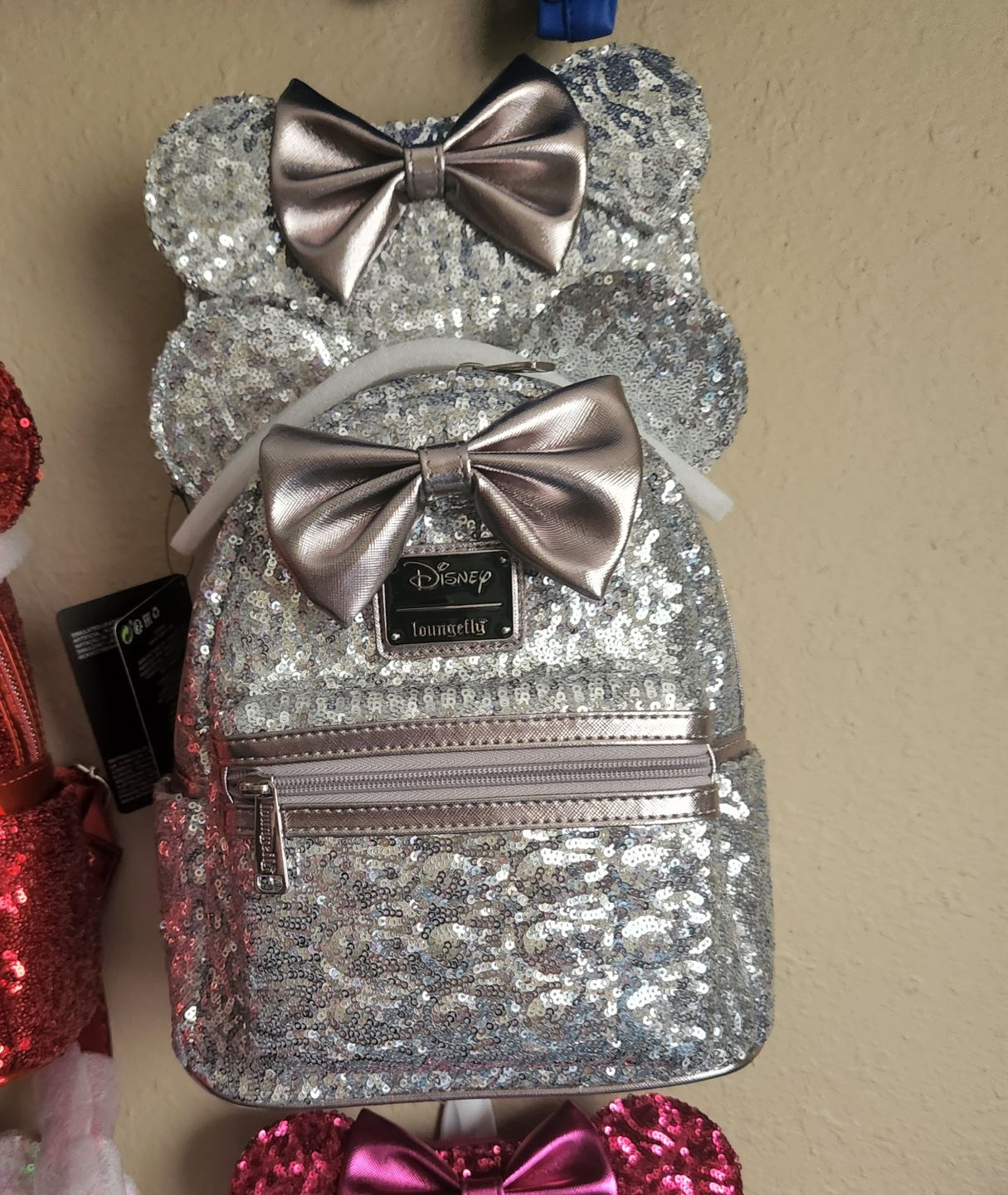 Customer photo review of 707 Street Exclusive - Loungefly Disney Minnie Mouse Silver Sequin Mini Backpack