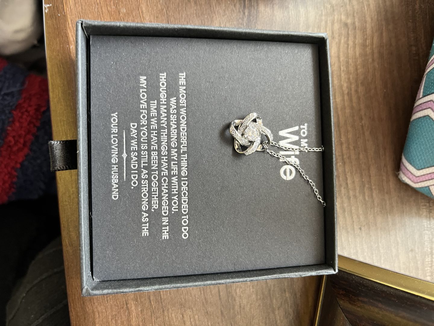 Customer photo review of To My Wonderful Wife Silver Love knot necklace