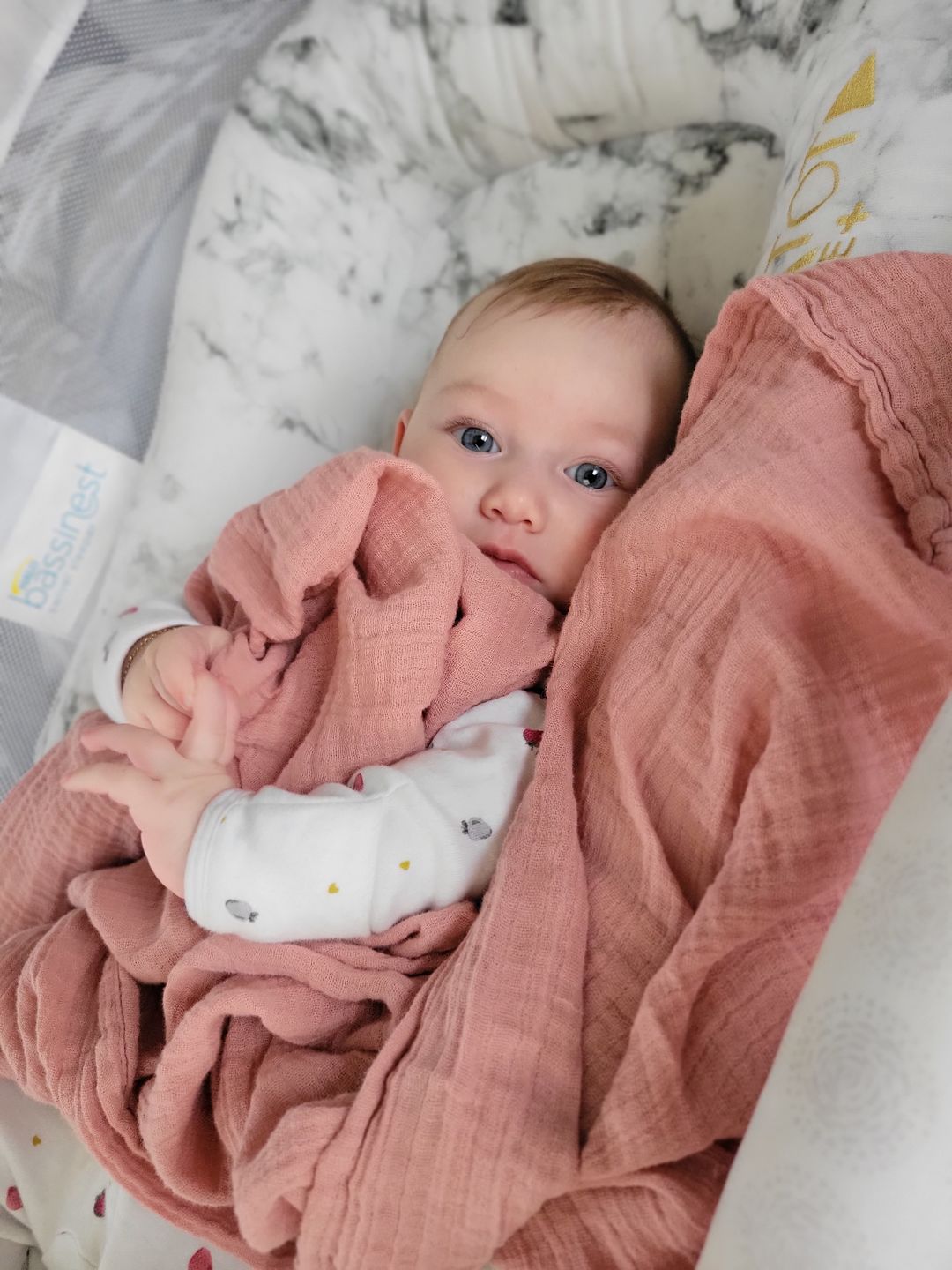 Customer photo review of MinkyBee Stroller Blanket Dusty Pink/Ivory