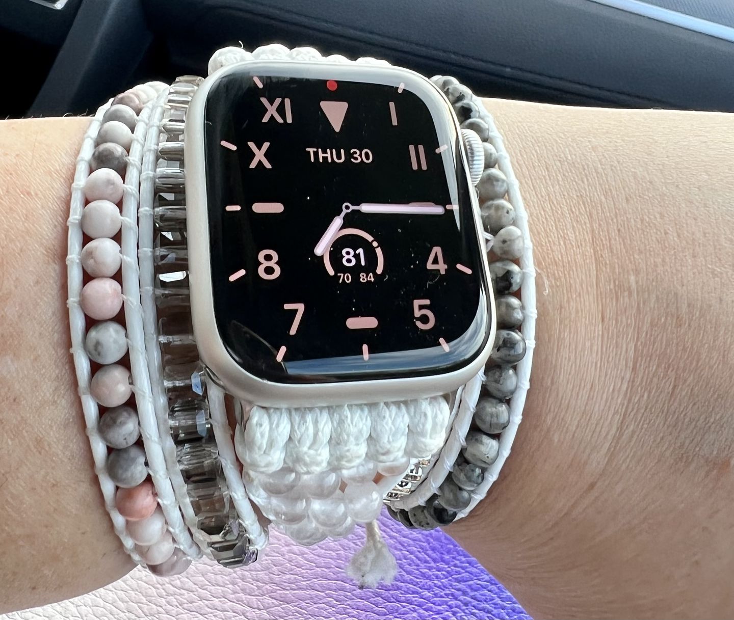 Customer photo review of White Labradorite Apple Watch Strap