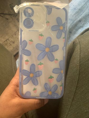 Customer photo review of Retro Flowers Clear Blue iPhone Case