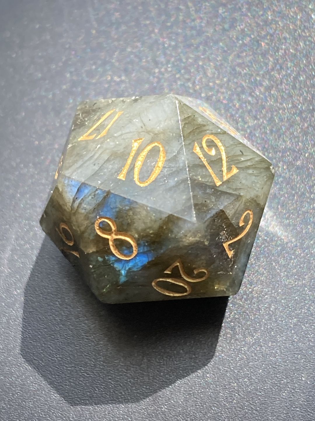 Customer photo review of URWizards D&D Engraved Gemstone D20 Dice