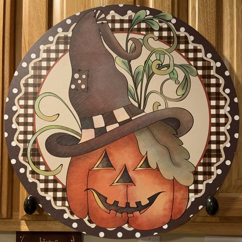 Customer photo review of Wreath Sign, Fall Sign, Pumpkin Sign, 18" Wood Round  Sign DECOE-665, DecoExchange, Sign For Wreath