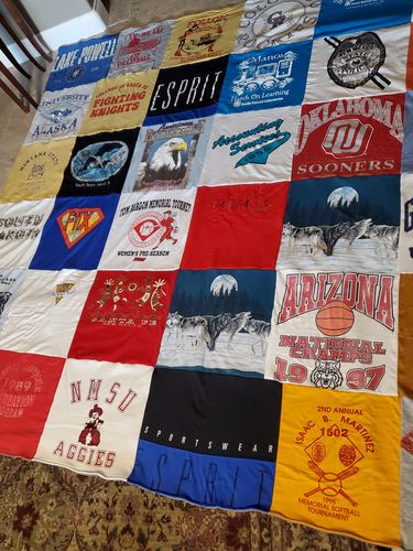 T-shirt quilt featuring oklahoma sooners, arizona national by Pat from NM