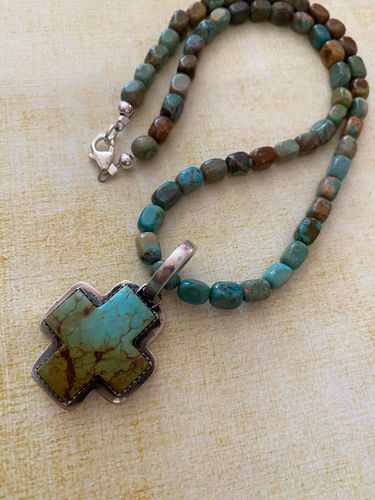 Customer photo review of Royston Turquoise & Sterling Silver Beaded 16 Inch Necklace
