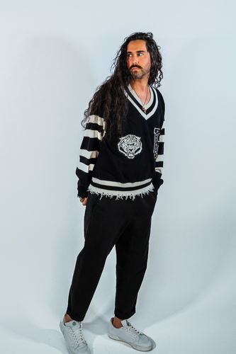 Customer photo review of Tiger Knit Patch Cricket Sweater