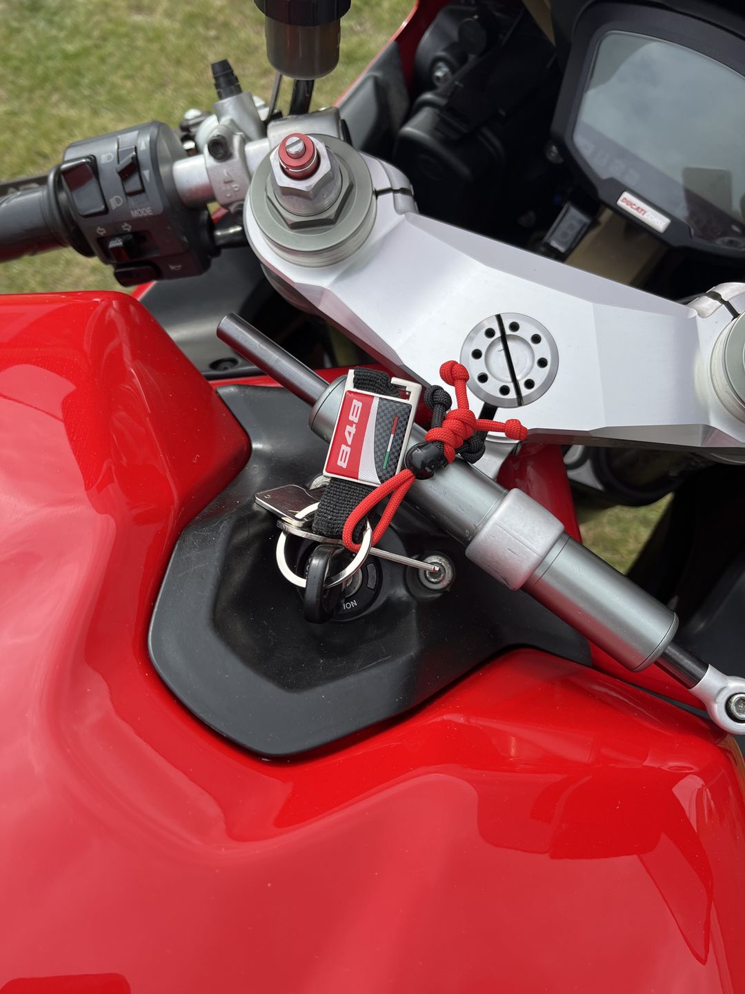 Customer photo review of Black Red Biker Buddy Paracord Keychain