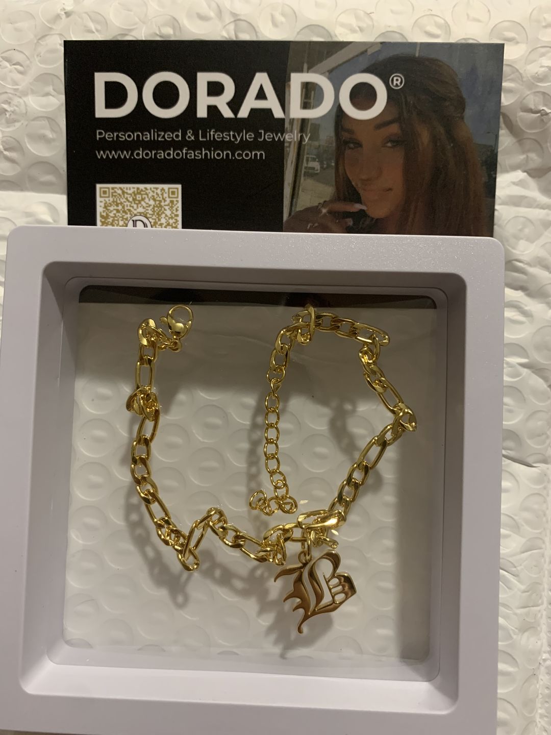 Customer photo review of Gothic Initial Anklet