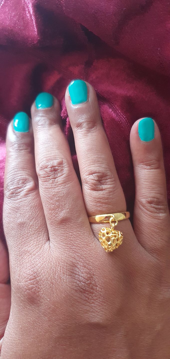 Customer photo review of Angel Heart Charm Ring with Tanzanite