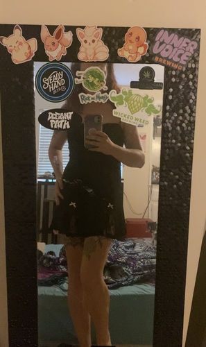 Customer photo review of Stephanie Pink Bows Black Lace Dress