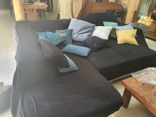 Customer photo review of Noir - Housses en velours Extensibles de Fauteuil et Canapé
