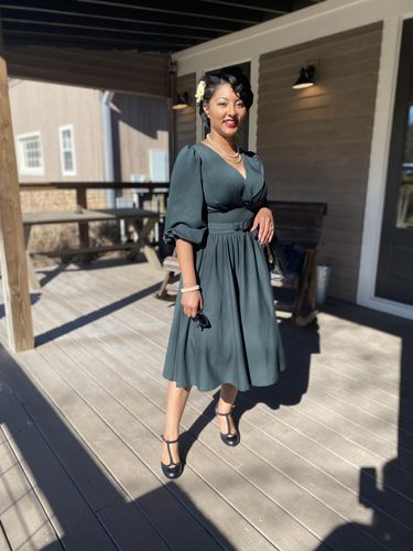 Customer photo review of Bawdy Swing Dress in Hunter Green - Vixen by Micheline Pitt