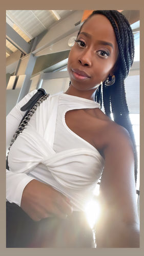 Customer photo review of Ruched one shoulder crewneck bodysuit