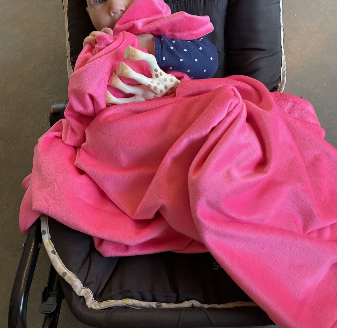 Customer photo review of MinkyBee Stroller Blanket Solid Hot Pink **limited edition **