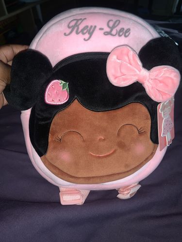 Customer photo review of Leyadoll Personalized Name Backpack (Strawberry) Dark Skin Tone Black Baby Toddler Rucksack