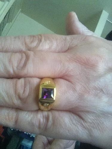 Customer photo review of Handmade Men's Ring with 2.40ctw Amethyst Gemstone and Diamonds in Gold-Plated Silver