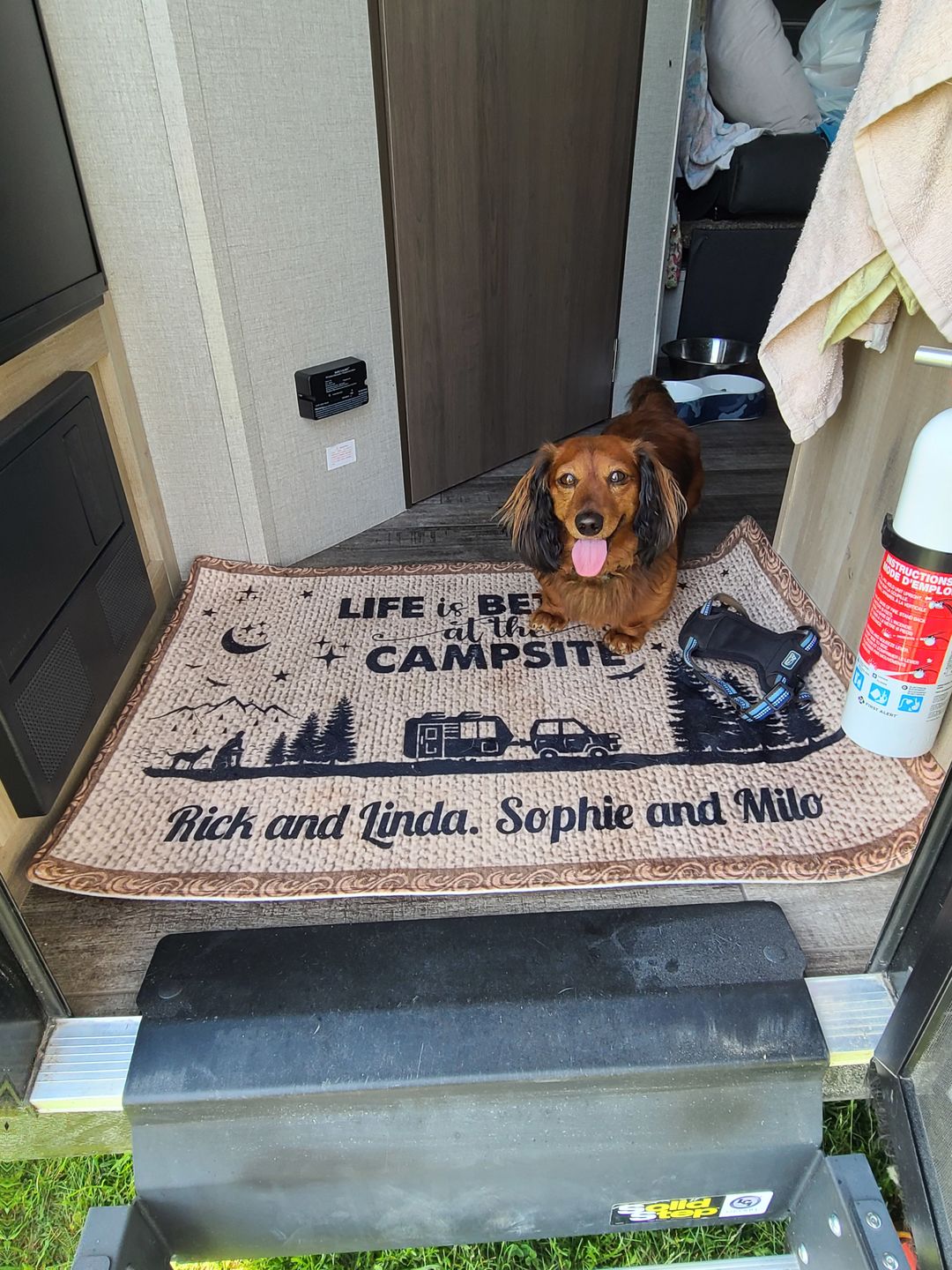 Customer photo review of Happy Campers Camping Personalized Patio Rug Patio Mat