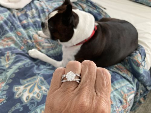 Customer photo review of Triple Row Criss-Cross Moissanite Pave Engagement Ring