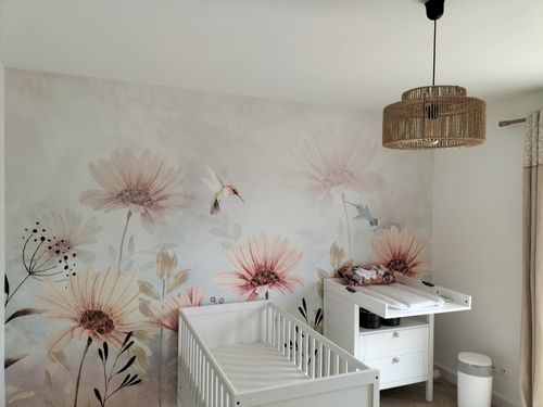 Customer photo review of Papier peint panoramique fleurs bucoliques & colibri