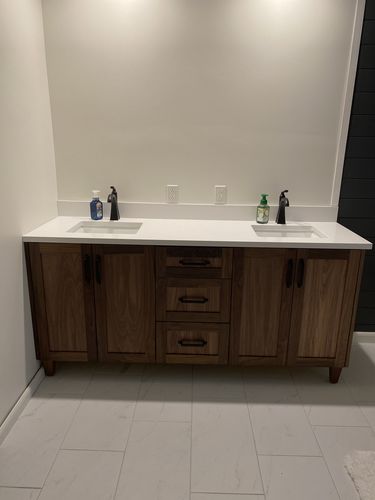 Customer photo review of Bridgeport 72" American Black Walnut Bathroom Vanity, Double Sink
