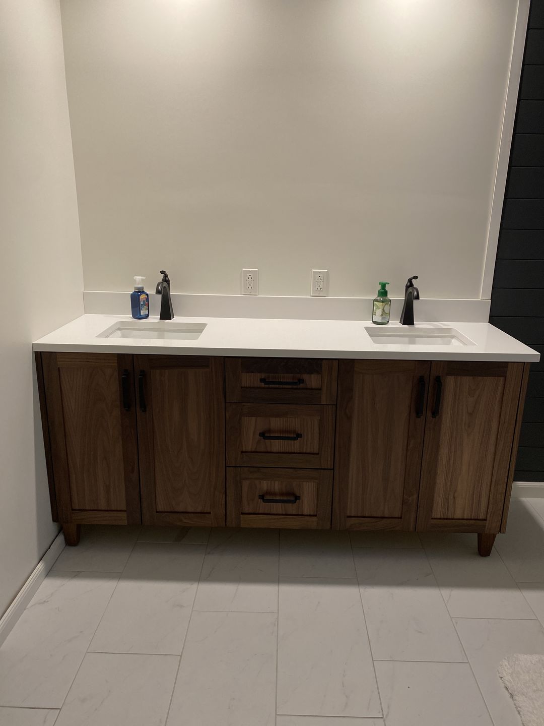 Customer photo review of Bridgeport 72" American Black Walnut Bathroom Vanity, Double Sink
