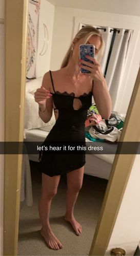 Customer photo review of Backless Lace Trim Split Hem Mini Dress