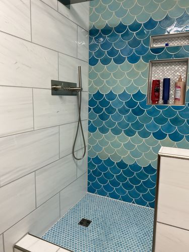 Customer photo review of Large Moroccan Fish Scales - 1015E Caribbean Blue