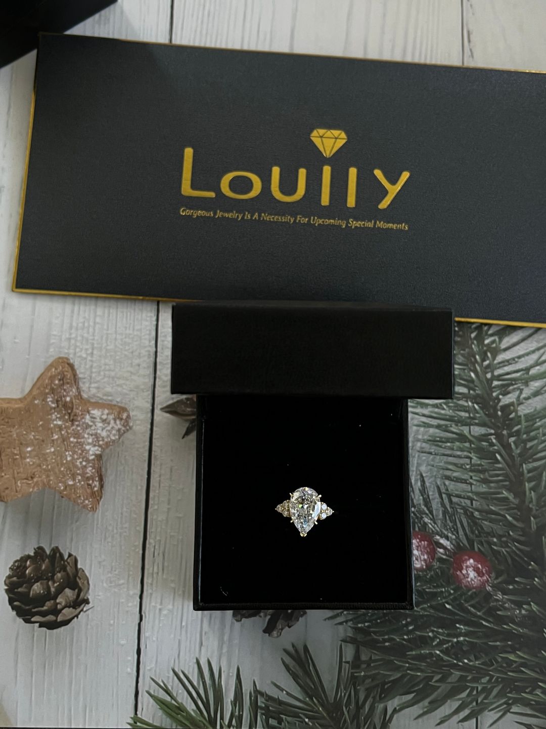 Customer photo review of Louily Pear Cut Simulated Diamond Engagement Ring In Sterling Silver