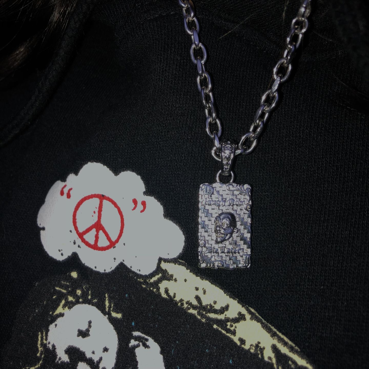 Customer photo review of LAUGH NOW, DIE LATER PENDANT