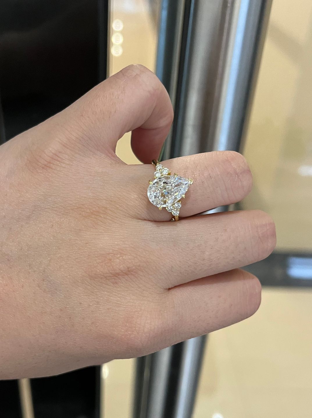 Customer photo review of Louily Pear Cut Simulated Diamond Engagement Ring In Sterling Silver
