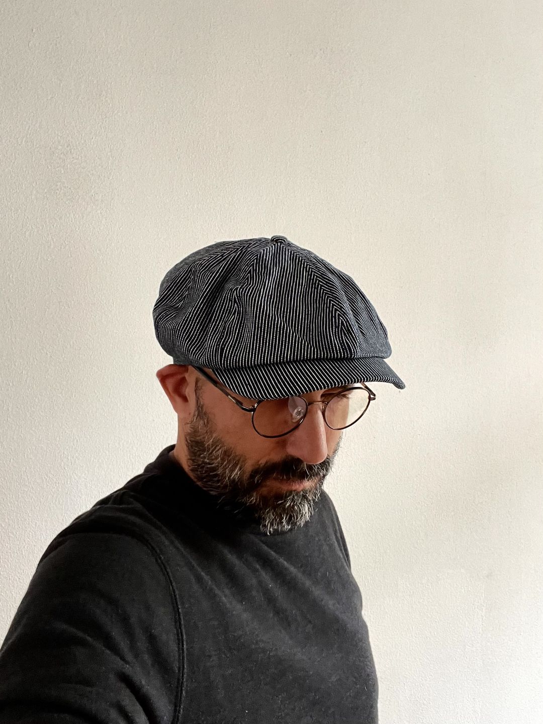 Customer photo review of Striped Denim Newsboy Cap