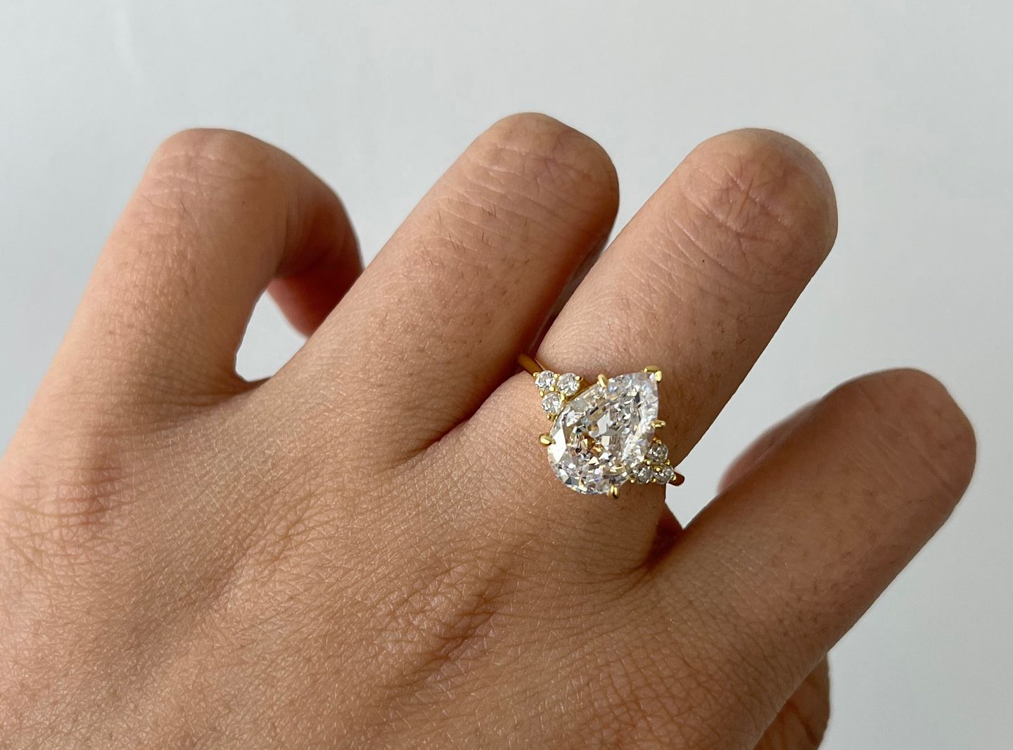 Customer photo review of Louily Pear Cut Simulated Diamond Engagement Ring In Sterling Silver