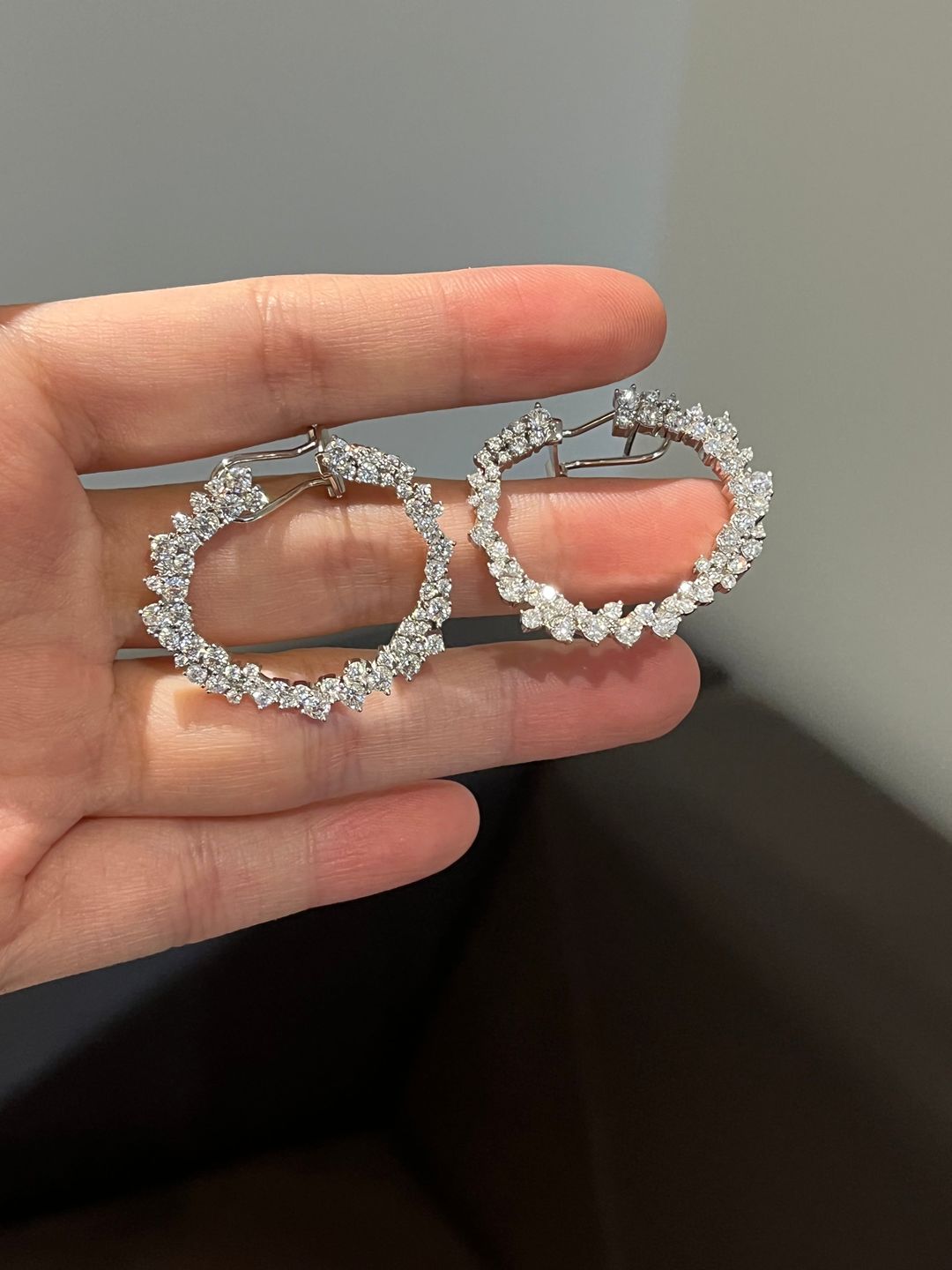Customer photo review of Louily Sparkle Round Cut Women's Hoop Earrings In Sterling Silver