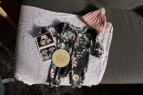 Customer photo review of Lovely Lettering Gender Announcement (Double Sided)
