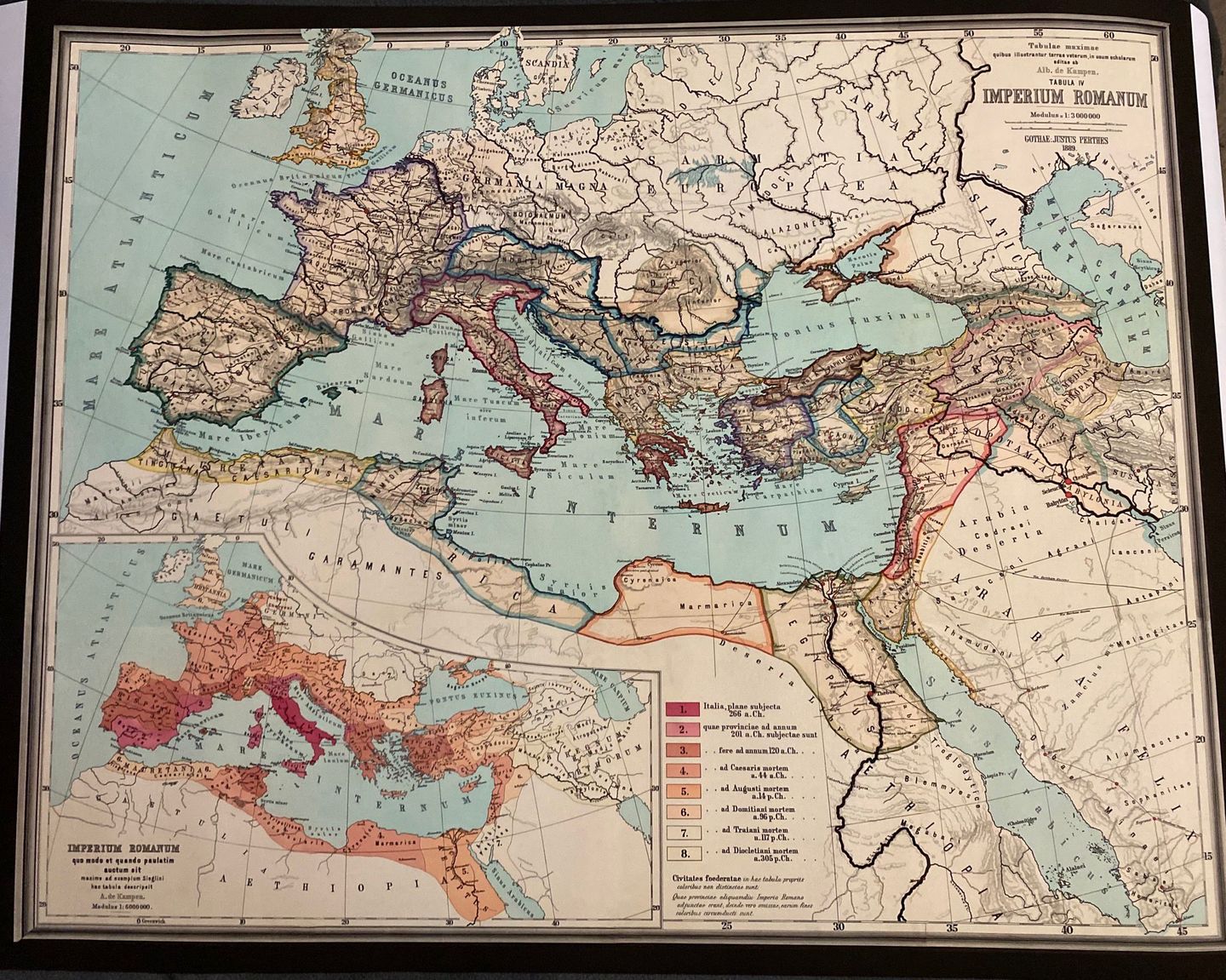 Customer photo review of Old Roman Empire World Map From 266BC to 305AD by Perthes & Kampen, 1889 - Rare Map of Byzantine, West and East Roman Empire & Roads