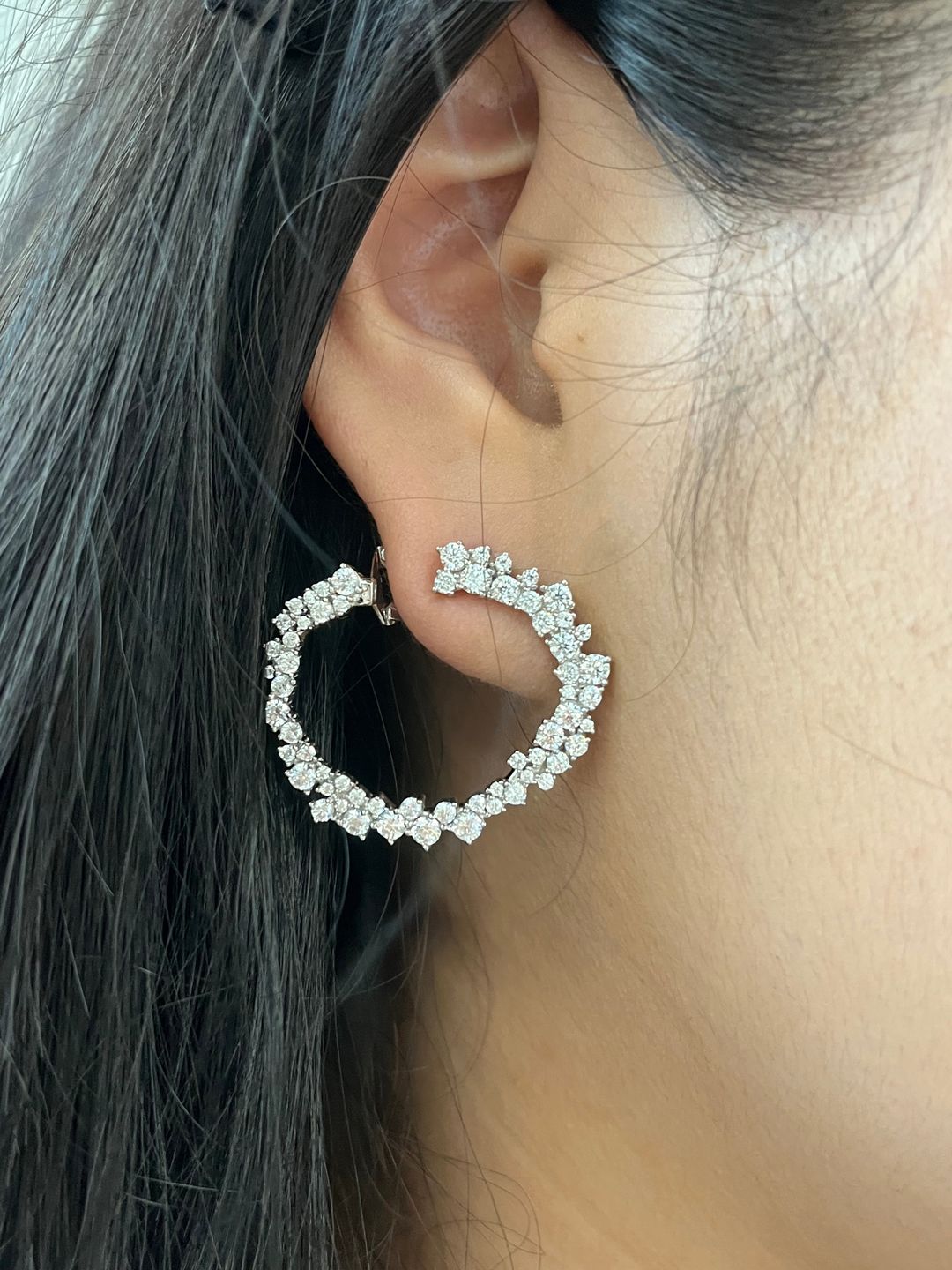 Customer photo review of Louily Sparkle Round Cut Women's Hoop Earrings In Sterling Silver