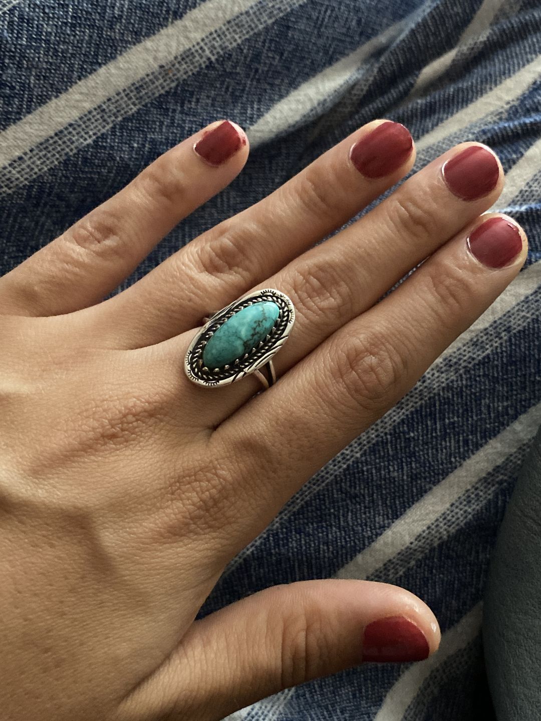 Customer photo review of Southwestern Style Real Turquoise Ring Sterling Silver