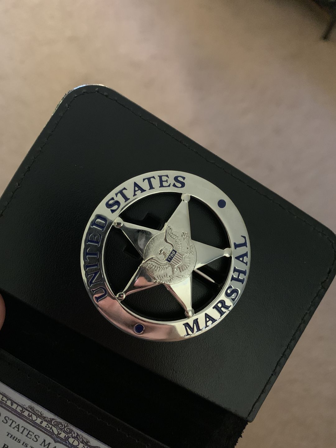 Customer photo review of US Federal Court Law Enforcement MARSHAL Badge Solid Copper Replica Movie Props