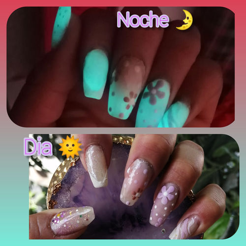 Customer photo review of Acrílico Milk Glow 1 oz Fantasy Nails