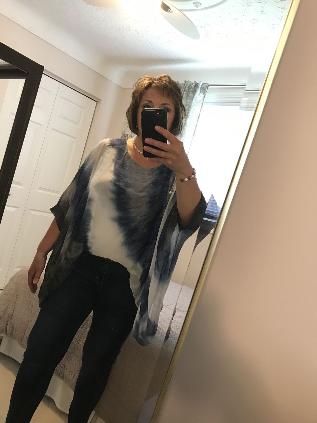 Customer photo review of Jackie Silk Blouse (Tie Dye Navy)