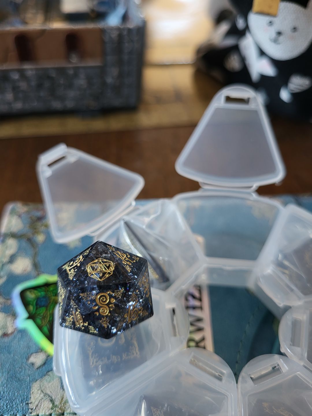 Customer photo review of URWizards Custom font style for dice, Custom initial on Dice, Dnd Natural Gemstone Dice MTG Game