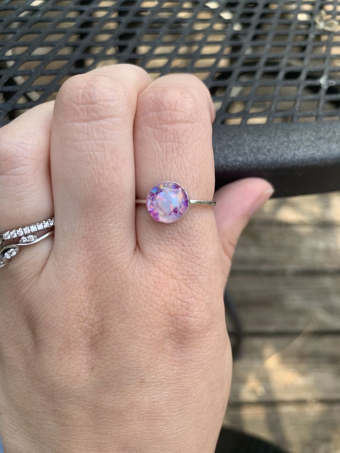 Customer photo review of Opal Heart Ring with Cremation Ashes