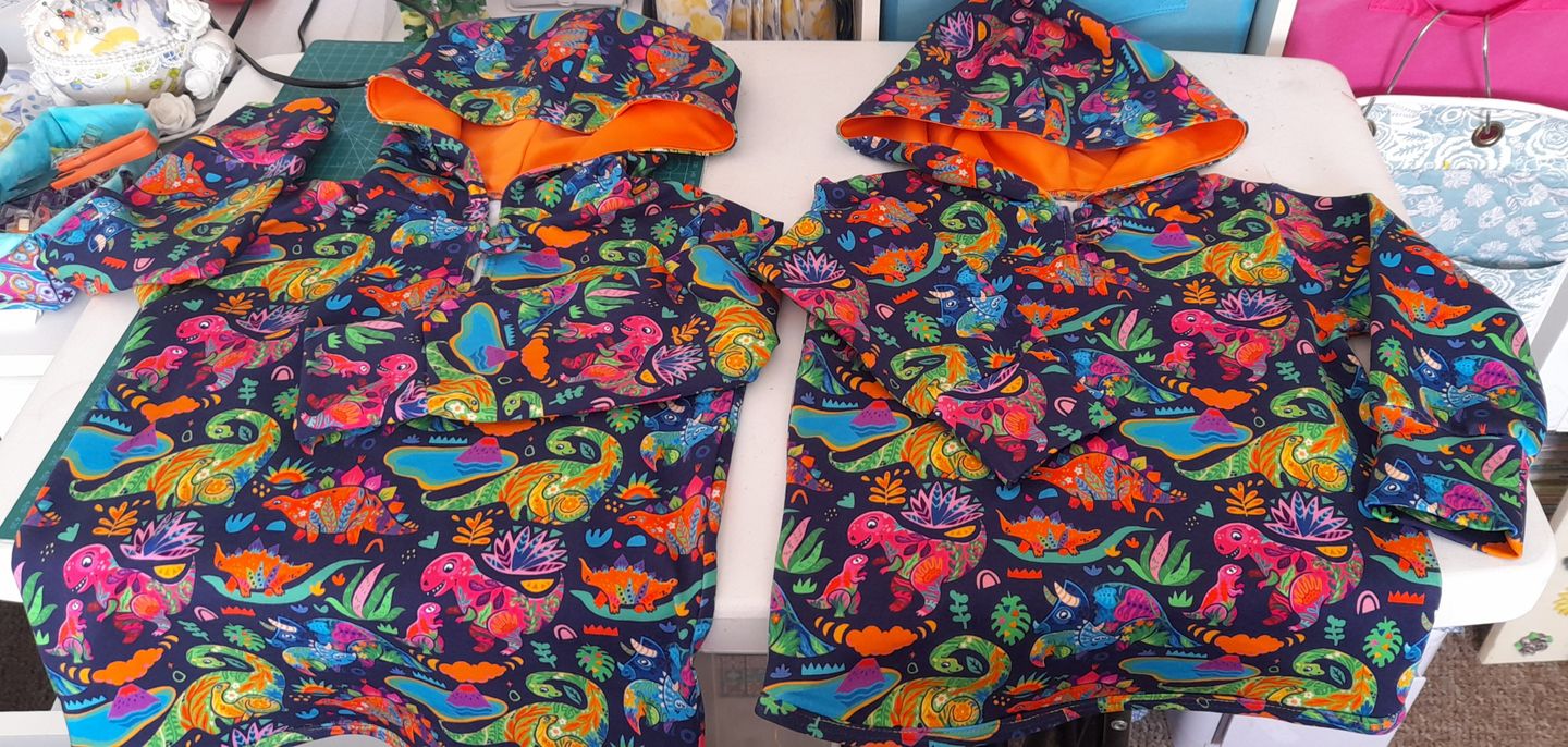 Customer photo review of Multicoloured Dinosaurs on Navy French Terry Fabric