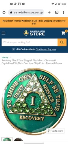 Customer photo review of Recovery Mint 1 Year Bling AA Medallion - Swarovski Crystallized Tri-Plate One Year Chip/Coin - Emerald Green